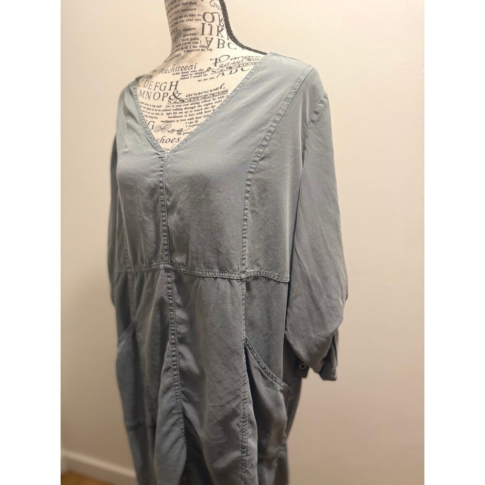 Velvet Heart Boho Hippie 100% Tencel V-Neck Tunic Dress Light Blue Grey Size L